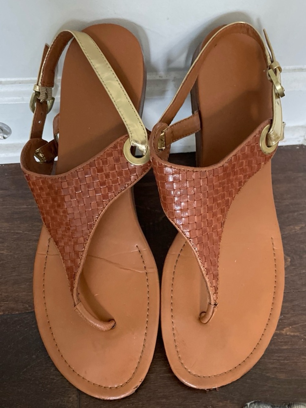 Franco Sarto The Artists Woven Leather Thong Sandals Size 12M Tan Vacation Beach